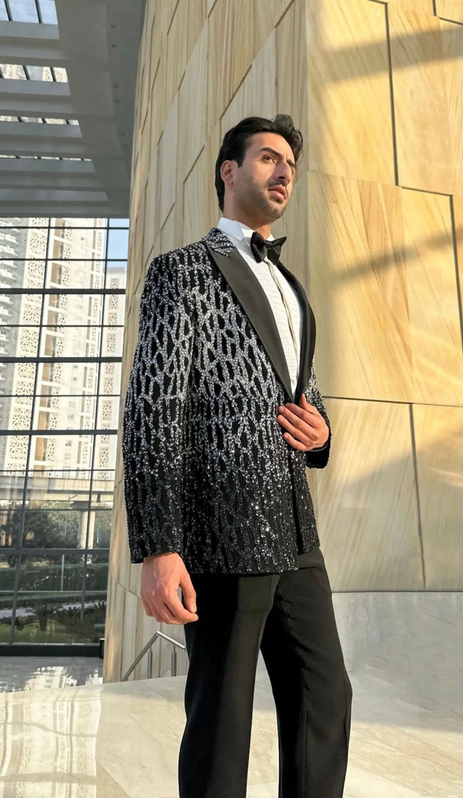 Transform Your Look with the Exquisite Black Swarovski Embellished Tuxedo