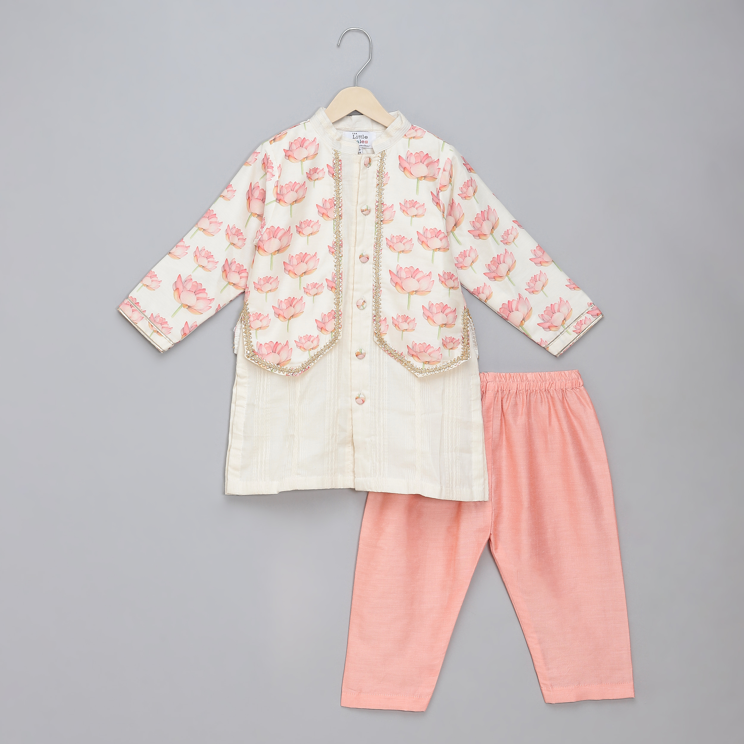 Embrace Elegance with the Off-White Peach Lotus Printed Kurta Set