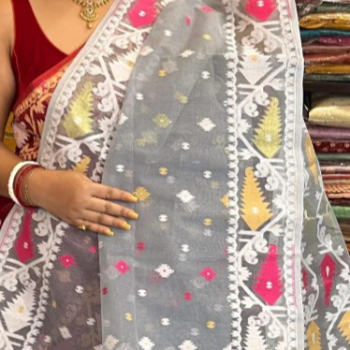 Embrace Timeless Elegance with the Dhakai Jamdani Ash Color Saree