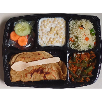 Satisfy Your Soul: Experience the Comfort of Thali Raita Pulao Bhindi Do Pyaza Paratha Salad