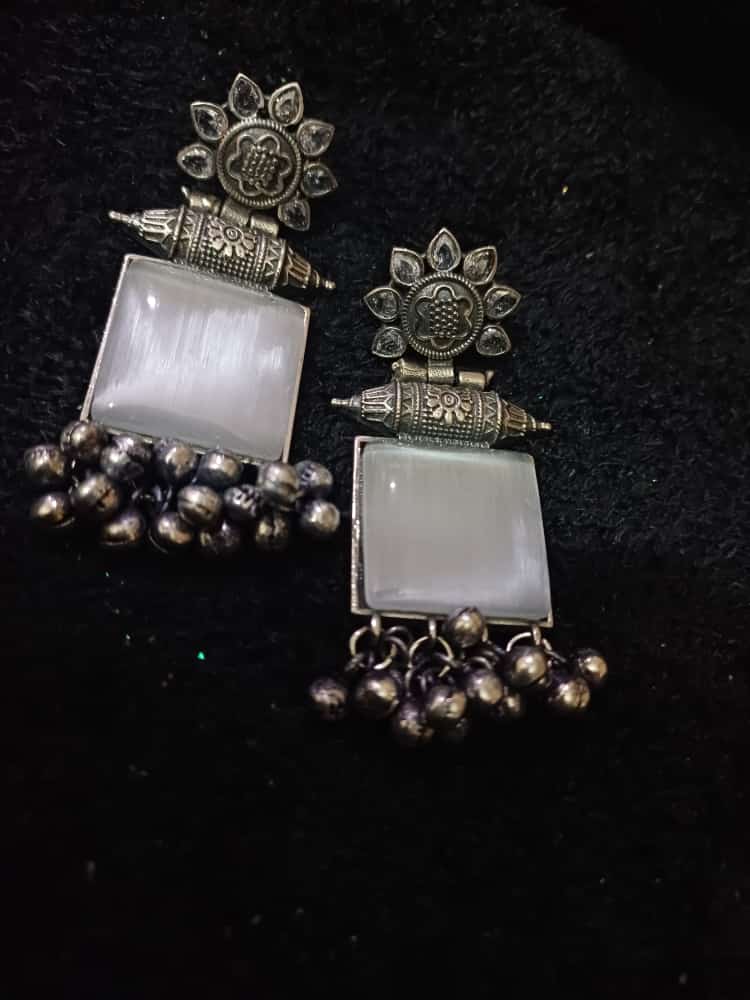 Embrace Elegance with Silver-Toned Oxidised Square Studs