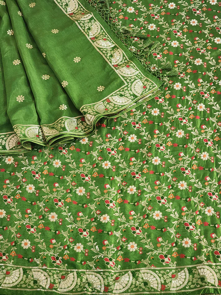 Embrace Elegance: How the Green Meenakari Pure Katan Silk Banarasi Suit Transforms Tradition and Style