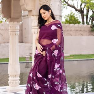 Elegance Redefined: The Hand-Painted Organza Saree Collection