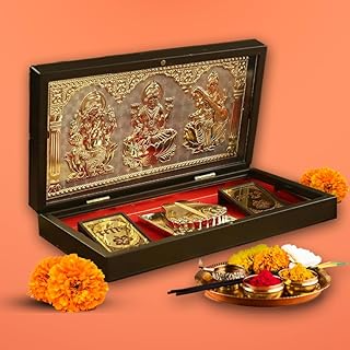 Discover Inner Peace with the Laxmi Ganpati Saraswati Gold Plated Pooja Box