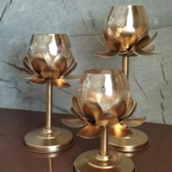 Illuminate Your Home with Tradition: The Lotus Diya Stand Set of 3