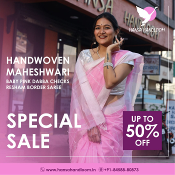 Looking for the Perfect Saree? Hansha Handloom’s Maheshwari Pink Dabba Checks Saree is All You Need!