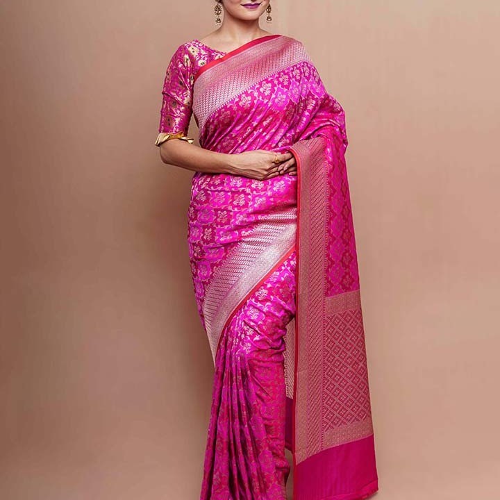 Embrace Elegance with the Rani Colored Satin Silk Saree