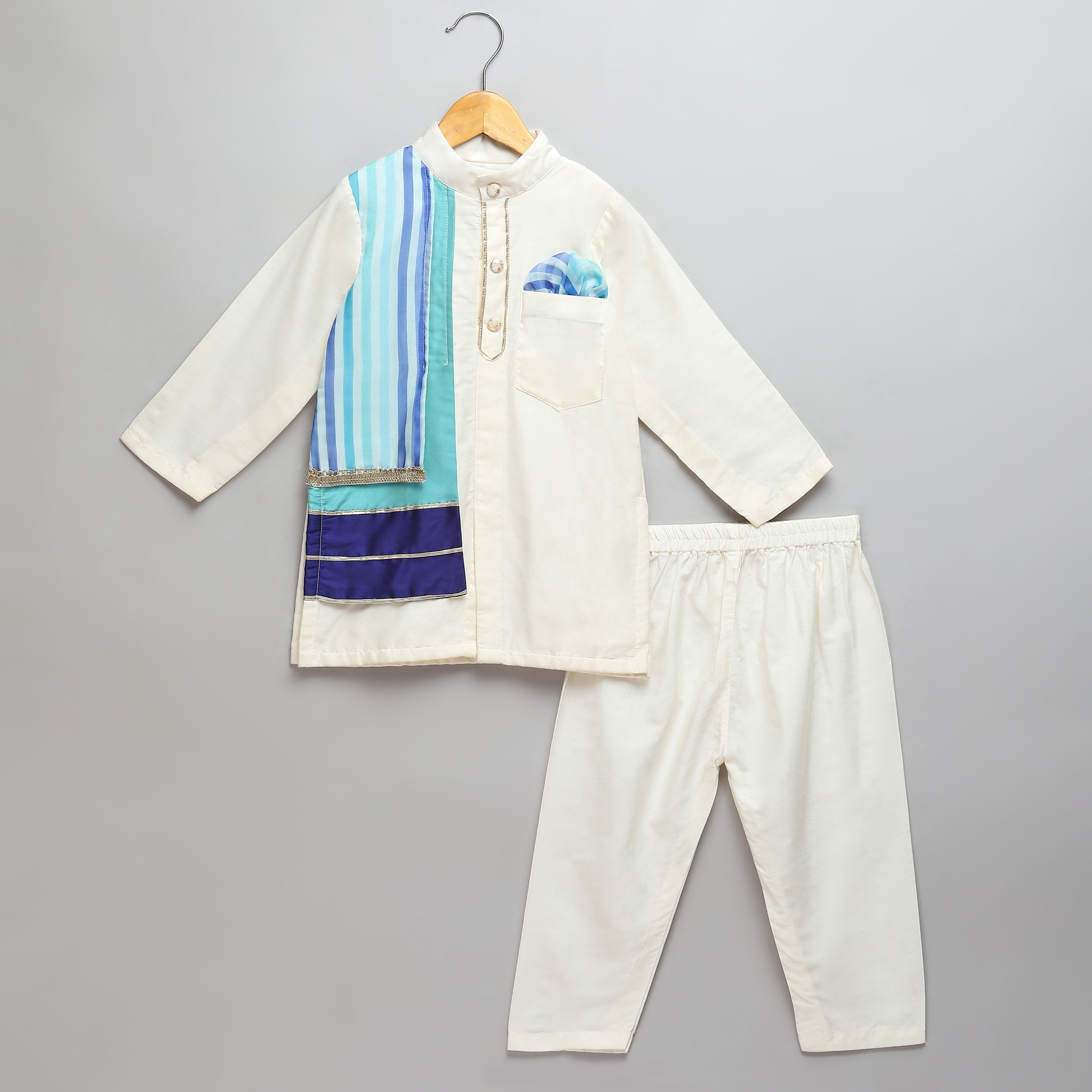 Embrace Elegance with Ease: The Offwhite Kurta Pajama with Attached Jacket Panels