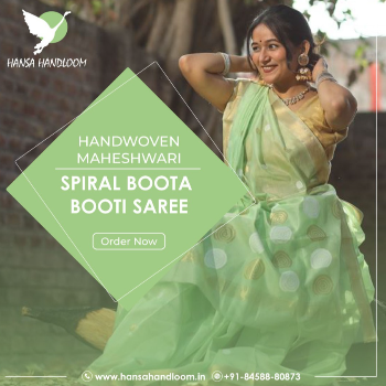 Embrace Elegance with the Handwoven Maheshwari Spiral Boota Booti Saree