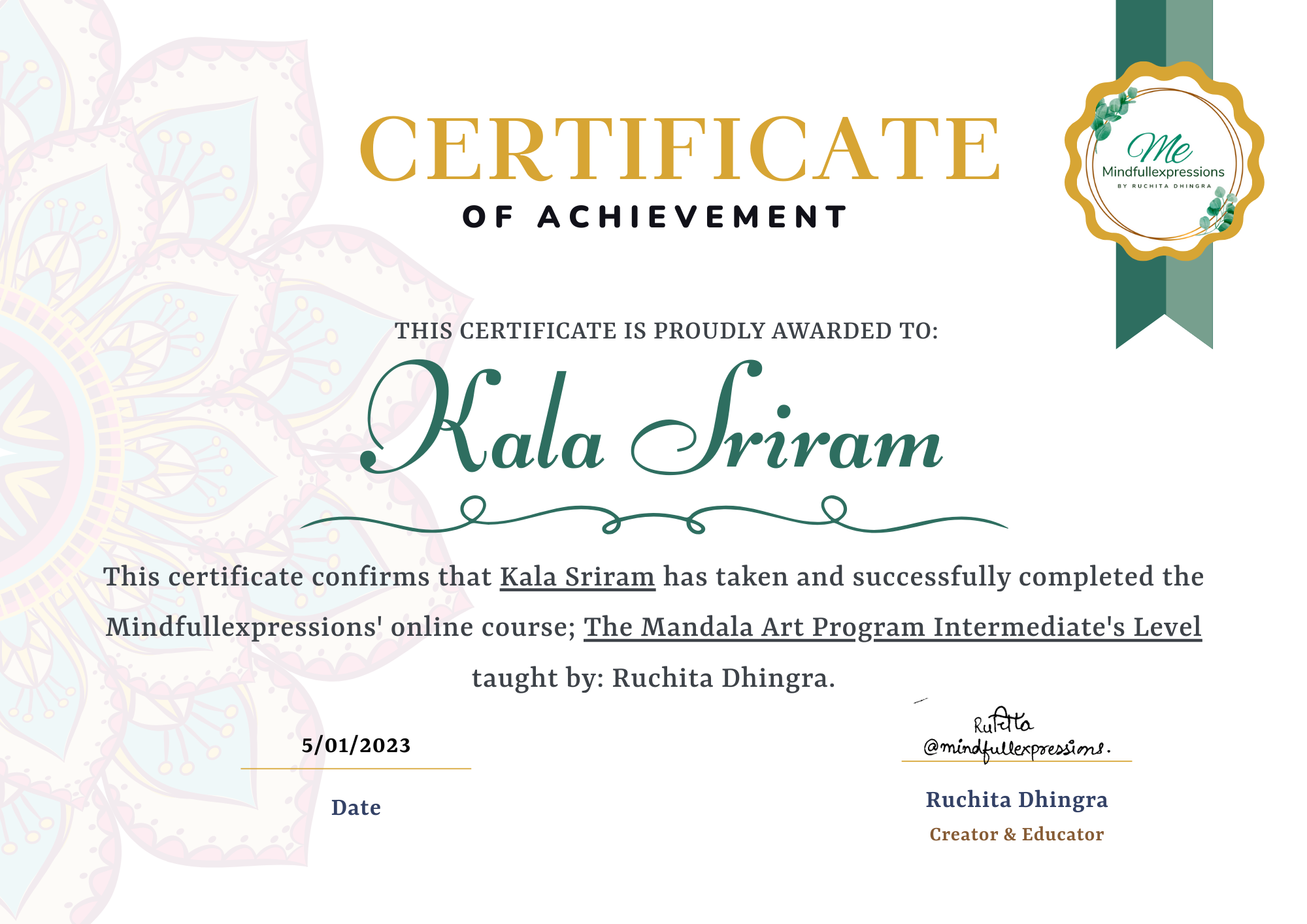 Mindfullexpressions® | Mandala Art Certificate