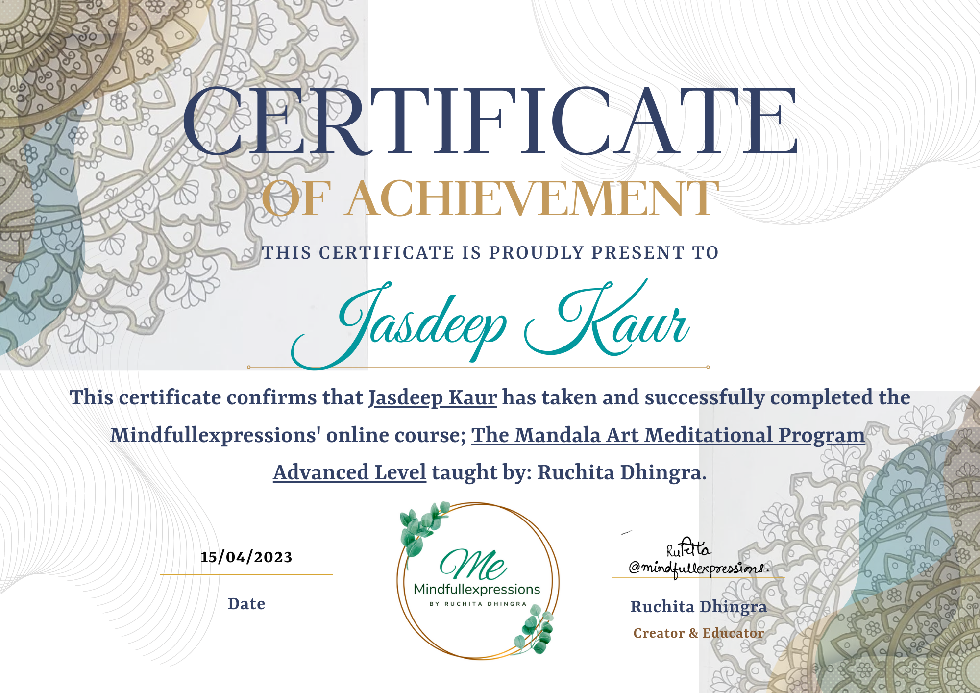 Mindfullexpressions® | Mandala Art Sacred Geometry Certificate
