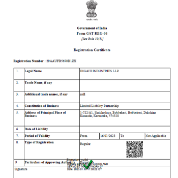 Digahi Industries LLP | GST Registration Certificate