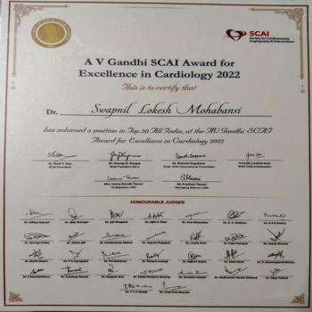 Dr Swapnil Mohabansi Consultant Interventional Cardiologist | A V Gandhi SCAI Award for Excellence in cardiology 2022