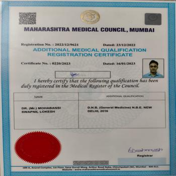 Dr Swapnil Mohabansi Consultant Interventional Cardiologist | Additional medical qualification registration certificate