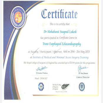 Dr Swapnil Mohabansi Consultant Interventional Cardiologist | Certificate course in Trans Esophageal Enchocardiography
