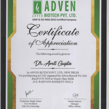 Dr Amit Kumar Gupta, Homeopathic doctor | CERTIFICATE OF APPRECIATION