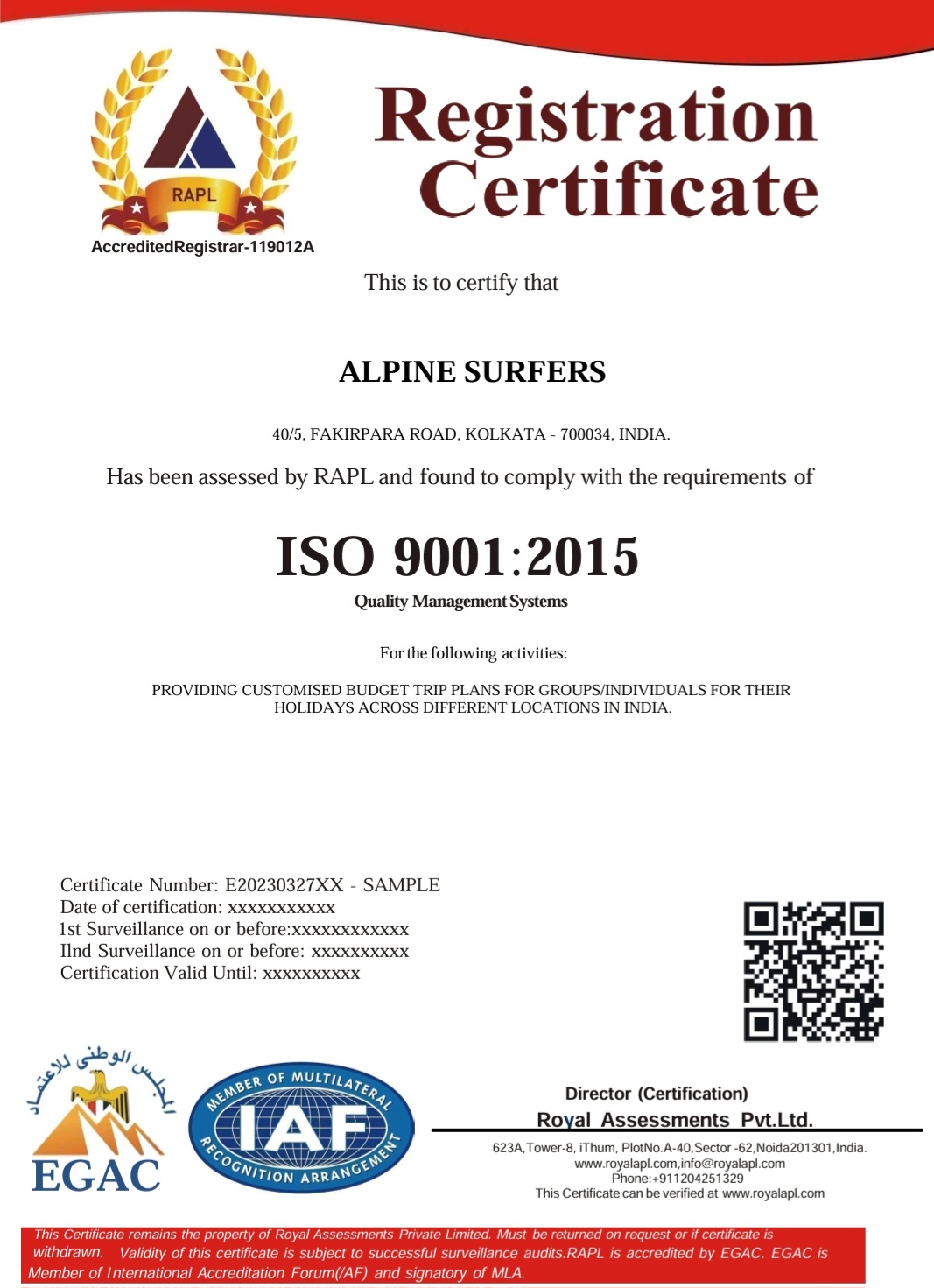 ALPINE SURFERS | ISO 9001 : 2015