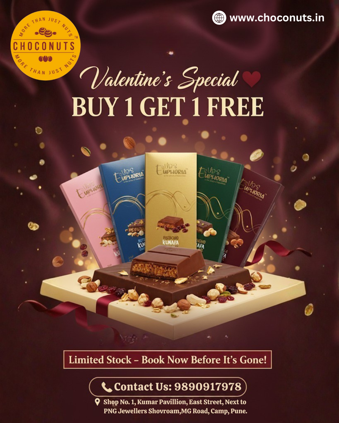  | Choconuts - Best Chocolate & Dry Fruits Shop | Shop No 1, Kumar Pavilion, East St, Next To PNG Showroom, Pune Cantonment, Pune, Maharashtra 411001, India