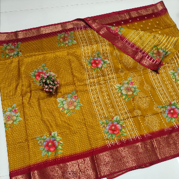  Soft dolla silk screen printed   design sarees and jari weaving kanchi border sarees GUJJARI GIRISH KUMAR 22 2 JAKKAVARI STREET PERALA NEAR PERALA MASIJID