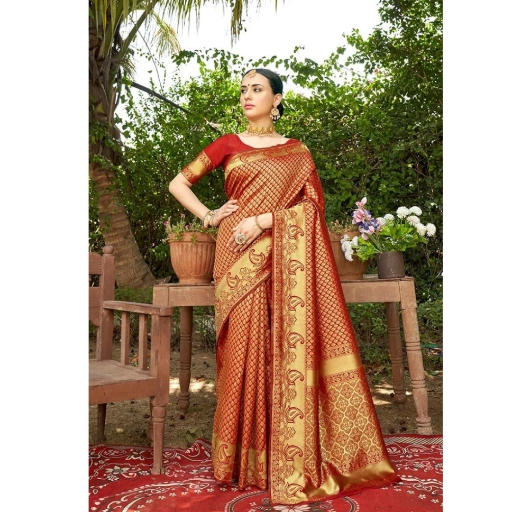  Generic Women's Silk Woven Kanjivaram Saree With Unstitched Blouse ASHIRWADA ENTERPRISES 1st Floor, Moideen Complex, Main Road, Darbe, Puttur, Karnataka 574202, India