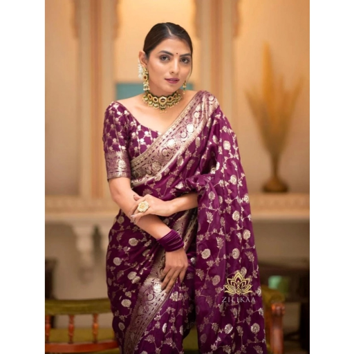 Generic Women's Silk Woven Kanjivaram Saree With Unstitched Blouse (5.5Mtr, Dark Purple)-https://i-media.vyaparify.com/vcards/products/292088/product_1749966230_684e5d96d4bf9.png Image