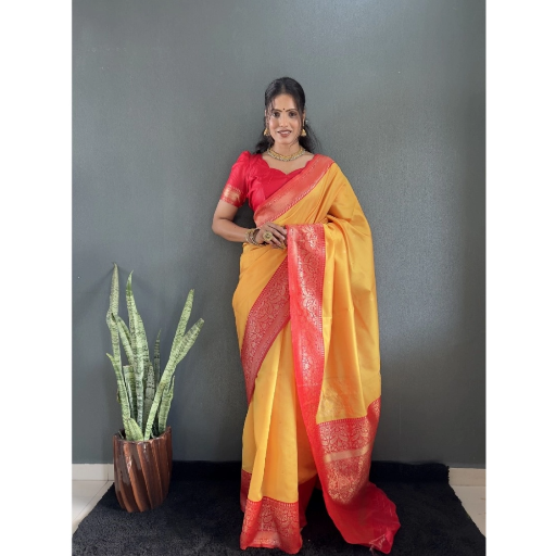  Generic Women's Silk Blend Woven Kanjivaram Saree With Unstitched Blouse ASHIRWADA ENTERPRISES 1st Floor, Moideen Complex, Main Road, Darbe, Puttur, Karnataka 574202, India