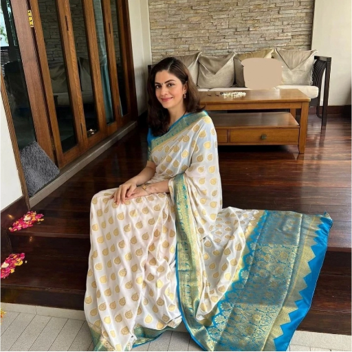 Generic Women's Silk Blend Woven Kanjivaram Saree With Unstitched Blouse (5.5Mtr, White Rama)-https://i-media.vyaparify.com/vcards/products/292100/product_1749966727_684e5f8726f8c.png Image