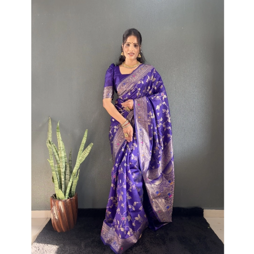  Generic Women's Silk Blend Woven Kanjivaram Saree With Unstitched Blouse (5.5Mtr, Purple) ASHIRWADA ENTERPRISES 1st Floor, Moideen Complex, Main Road, Darbe, Puttur, Karnataka 574202, India