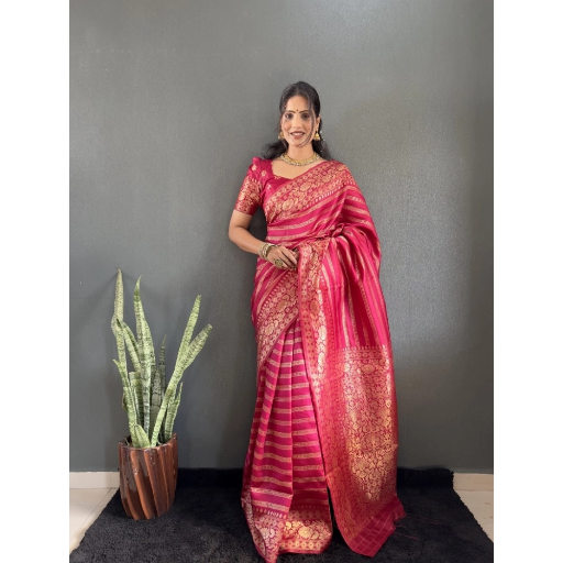  Generic Women's Silk Blend Woven Kanjivaram Saree With Unstitched Blouse (5.5Mtr, Pink) ASHIRWADA ENTERPRISES 1st Floor, Moideen Complex, Main Road, Darbe, Puttur, Karnataka 574202, India