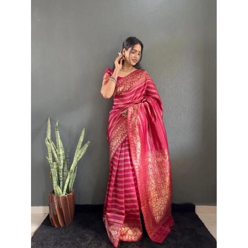 Generic Women's Silk Blend Woven Kanjivaram Saree With Unstitched Blouse (5.5Mtr, Pink)-https://i-media.vyaparify.com/vcards/products/292105/product_1749966937_684e60592ed11.png Image