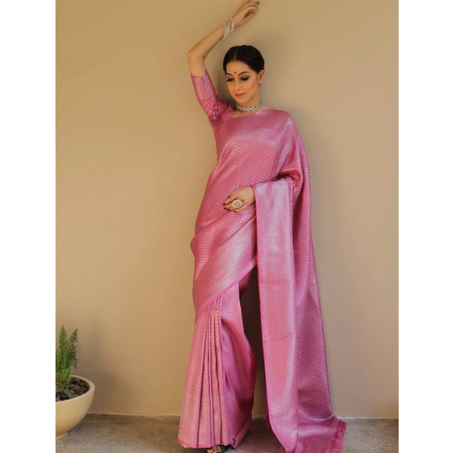  Generic Women's Silk Blend Woven Kanjivaram Saree With Unstitched Blouse (5.5Mtr, Pink) ASHIRWADA ENTERPRISES 1st Floor, Moideen Complex, Main Road, Darbe, Puttur, Karnataka 574202, India