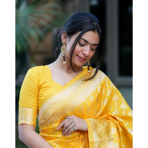 Generic Women's Silk Blend Self Design Banarasi Saree With Unstitched Blouse (5.5Mtr, Yellow-https://i-media.vyaparify.com/vcards/products/292122/product_1749968228_684e6564a8223.png Image