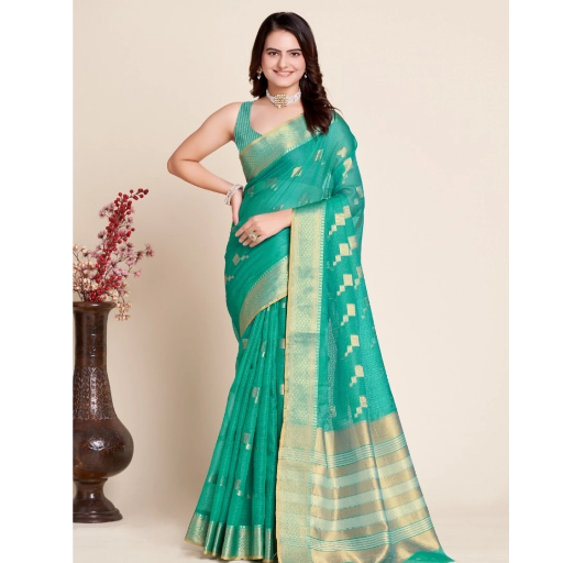 Generic Women's Silk Blend Printed Banarasi Saree With Unstitched Blouse (5.5Mtr, Rama Green) ASHIRWADA ENTERPRISES 1st Floor, Moideen Complex, Main Road, Darbe, Puttur, Karnataka 574202, India