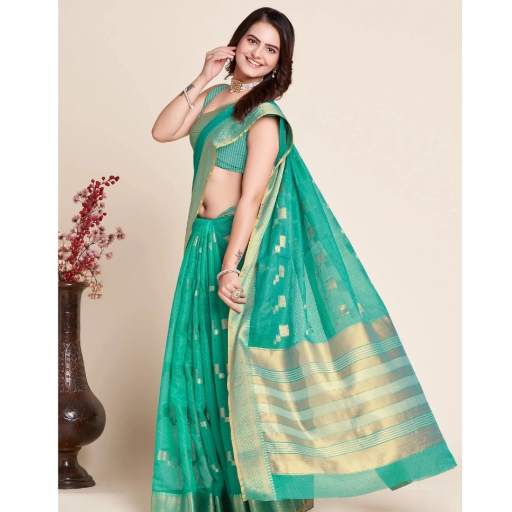 Generic Women's Silk Blend Printed Banarasi Saree With Unstitched Blouse (5.5Mtr, Rama Green)-https://i-media.vyaparify.com/vcards/products/292159/product_1749969521_684e6a71125f6.png Image