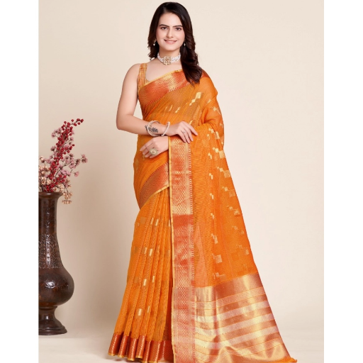  Generic Women's Silk Blend Printed Banarasi Saree With Unstitched Blouse (5.5Mtr, Orange) ASHIRWADA ENTERPRISES 1st Floor, Moideen Complex, Main Road, Darbe, Puttur, Karnataka 574202, India