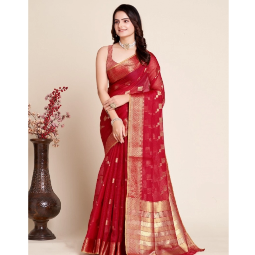  Generic Women's Silk Blend Printed Banarasi Saree With Unstitched Blouse (5.5Mtr, Dark Rani) ASHIRWADA ENTERPRISES 1st Floor, Moideen Complex, Main Road, Darbe, Puttur, Karnataka 574202, India