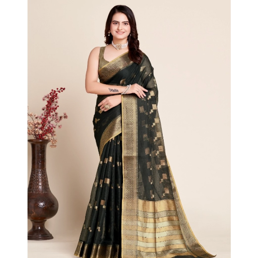  Generic Women's Silk Blend Printed Banarasi Saree With Unstitched Blouse (5.5Mtr, Black) ASHIRWADA ENTERPRISES 1st Floor, Moideen Complex, Main Road, Darbe, Puttur, Karnataka 574202, India