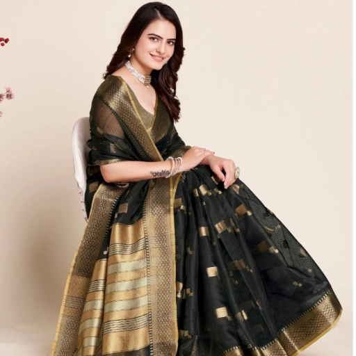 Generic Women's Silk Blend Printed Banarasi Saree With Unstitched Blouse (5.5Mtr, Black)-https://i-media.vyaparify.com/vcards/products/292172/product_1749970028_684e6c6c1abc9.png Image