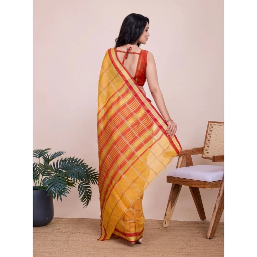 Generic Women's Cotton Silk Checkered Kota Doria Saree With Unstitched Blouse (5.5Mtr, Yellow)-https://i-media.vyaparify.com/vcards/products/292393/product_1749987105_684eaf21942a0.png Image