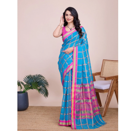  Generic Women's Cotton Silk Checkered Kota Doria Saree With Unstitched Blouse (5.5Mtr, Sky Blue) ASHIRWADA ENTERPRISES 1st Floor, Moideen Complex, Main Road, Darbe, Puttur, Karnataka 574202, India