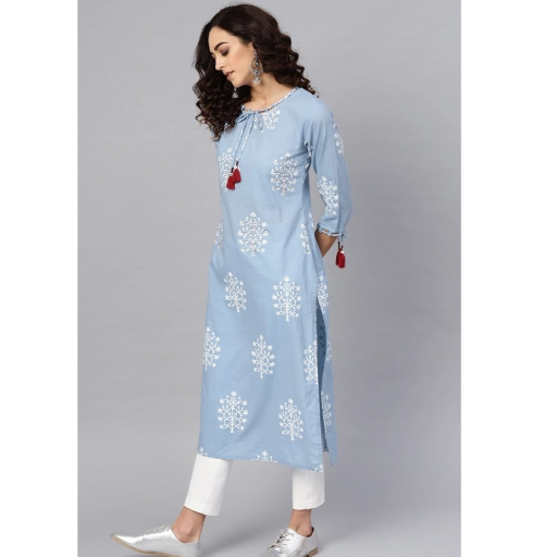 Generic Women's Casual 3/4 th Sleeve Embroidery Cambric Cotton Kurti (Blue)-https://i-media.vyaparify.com/vcards/products/292617/product_1750060978_684fcfb285bb7.png Image