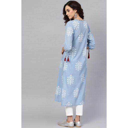 Generic Women's Casual 3/4 th Sleeve Embroidery Cambric Cotton Kurti (Blue)-https://i-media.vyaparify.com/vcards/products/292618/product_1750060978_684fcfb2af0ee.png Image