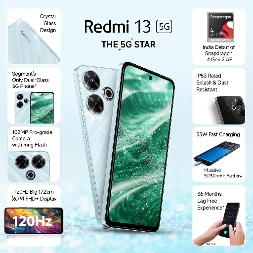 REDMI 13 5G (Hawaiian Blue, 128 GB)  (8 GB RAM)-https://i-media.vyaparify.com/vcards/products/299517/product_1752848326_687a57c6ee14c.png Image