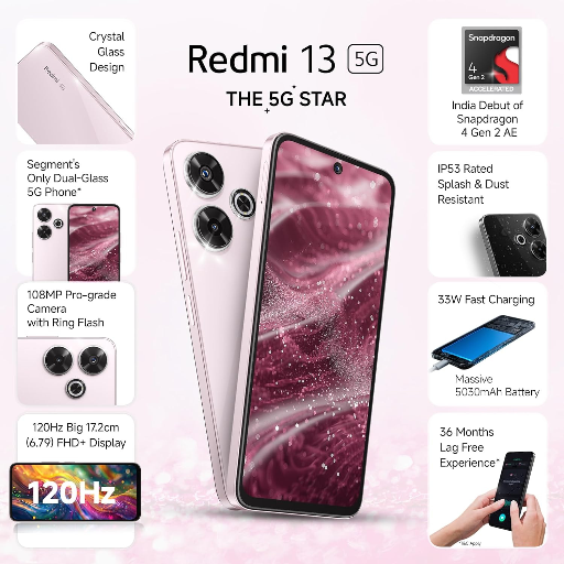 REDMI 13 5G (Orchid Pink, 128 GB)  (8 GB RAM)-https://i-media.vyaparify.com/vcards/products/299521/product_1752848412_687a581c7e12a.png Image
