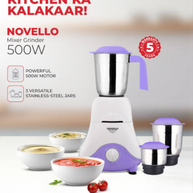 MAHARAJA WMG NOVELLO MIXER GRINDER 500W-https://i-media.vyaparify.com/vcards/products/300407/product_1753544857_6884f899c6397.jpeg Image