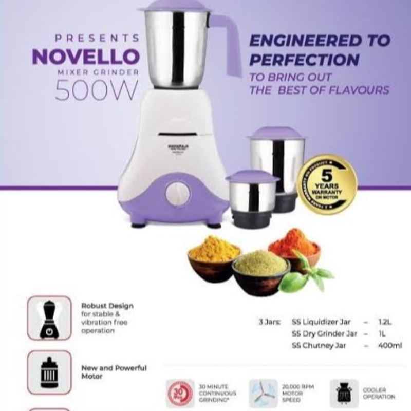 MAHARAJA WMG NOVELLO MIXER GRINDER 500W-https://i-media.vyaparify.com/vcards/products/300410/product_1753544858_6884f89a645bd.jpeg Image