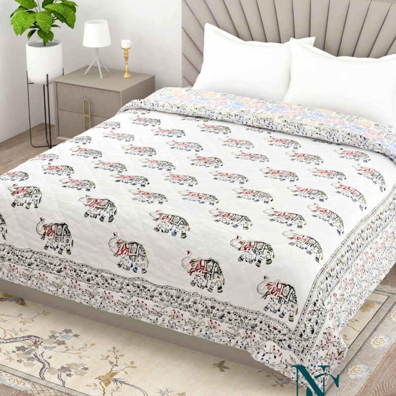 Handcrafted Cotton Quilt – Rajasthani Elephant Block Print Reversible Comforter-https://i-media.vyaparify.com/vcards/products/300468/product_1753597807_6885c76fbf8a2.jpeg Image