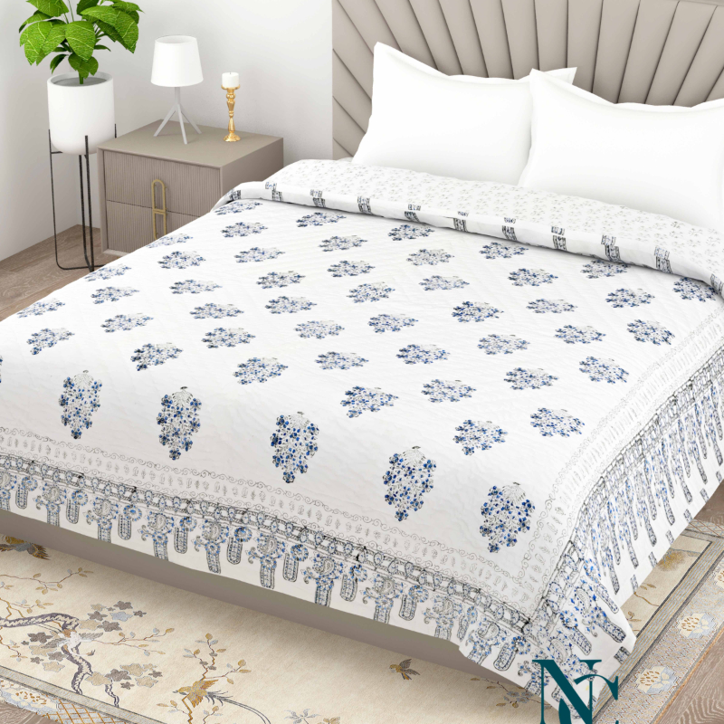 Handcrafted Cotton Quilt – Blue Floral Block Print Reversible Comforter-https://i-media.vyaparify.com/vcards/products/300469/product_1753597893_6885c7c5b305b.jpeg Image