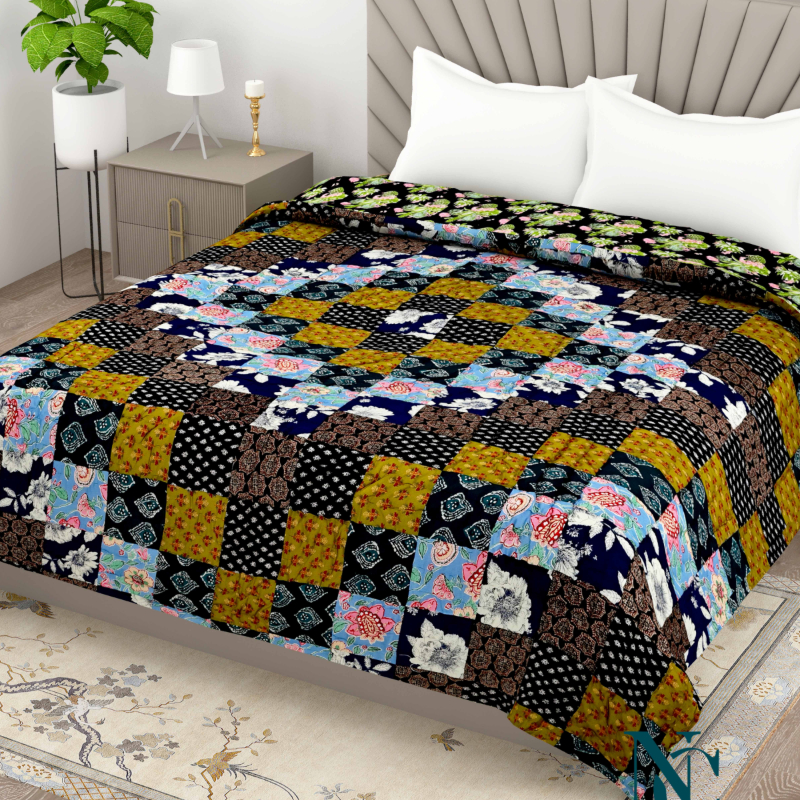 Handcrafted Cotton Patchwork Quilt – Traditional Multi-Color Block Print Reversible Comforter-https://i-media.vyaparify.com/vcards/products/300470/product_1753598003_6885c833e9644.jpeg Image