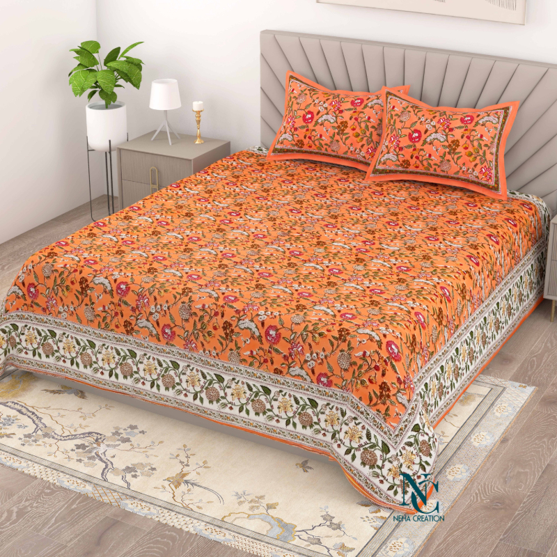 Elegant Floral Screen Print Cotton Bedsheet-https://i-media.vyaparify.com/vcards/products/300511/product_1753603759_6885deaf0663b.jpeg Image